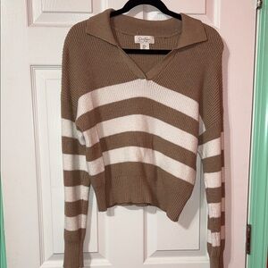Jessica Simpson V-Neck Sweater in Brown and White Stripes